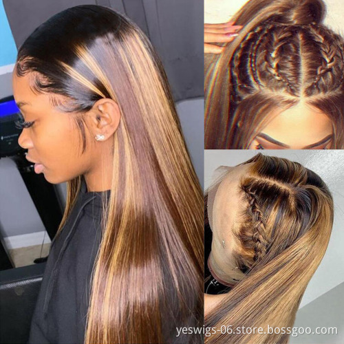 Wholesale Cuticle Aligned Pre Plucked Lace Frontal  Highlight Wig 13X4 Full Hd Lace Front Closure Human Hair Wig for black women
